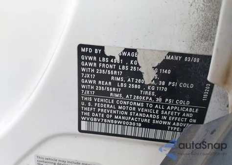 2009 Volkswagen Tiguan Se/Sel from USA, damaged, VIN WVGBV75N59W003019